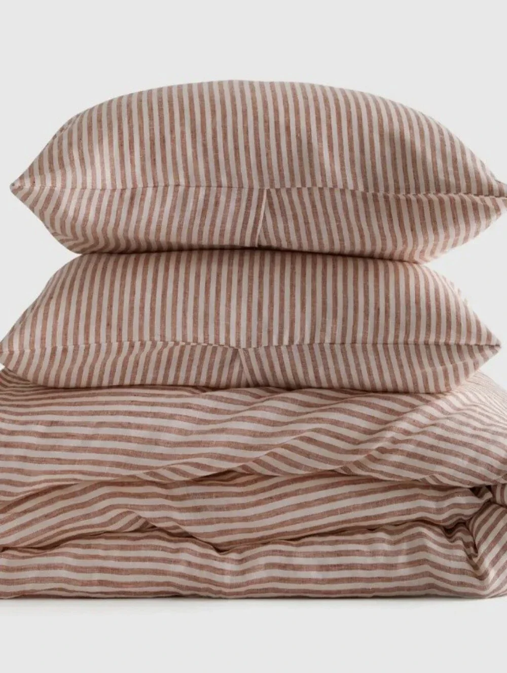 Quince European Linen Duvet Cover Set-Striped Terracotta/White (King/Cal Sized)